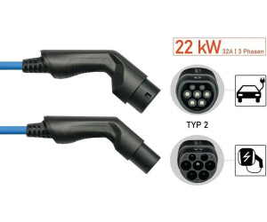 Kabelmeister E-Auto-Ladekabel Mode 3 Typ 2 Stecker an Buchse 3-phasig 32 A 22 kW blau 10m (EVC03-100B)