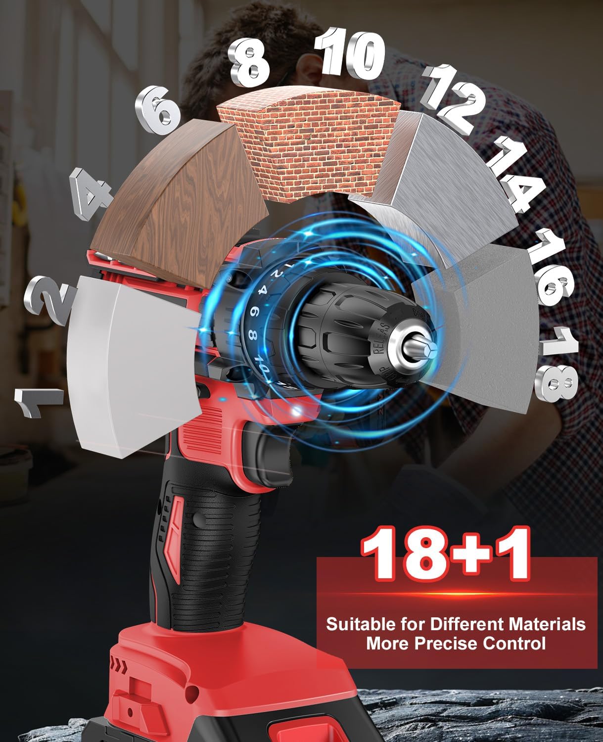MHPRO Cordless Screwdriver 21 V, Cordless Drill Set with Battery 2000 mAh and 20 Accessories, Tool Case, Cordless Drill 42 Nm Max Torque, 18 + 1 Torque Levels, 2-Gear, 10 mm Drill Chuck, Battery Drill
