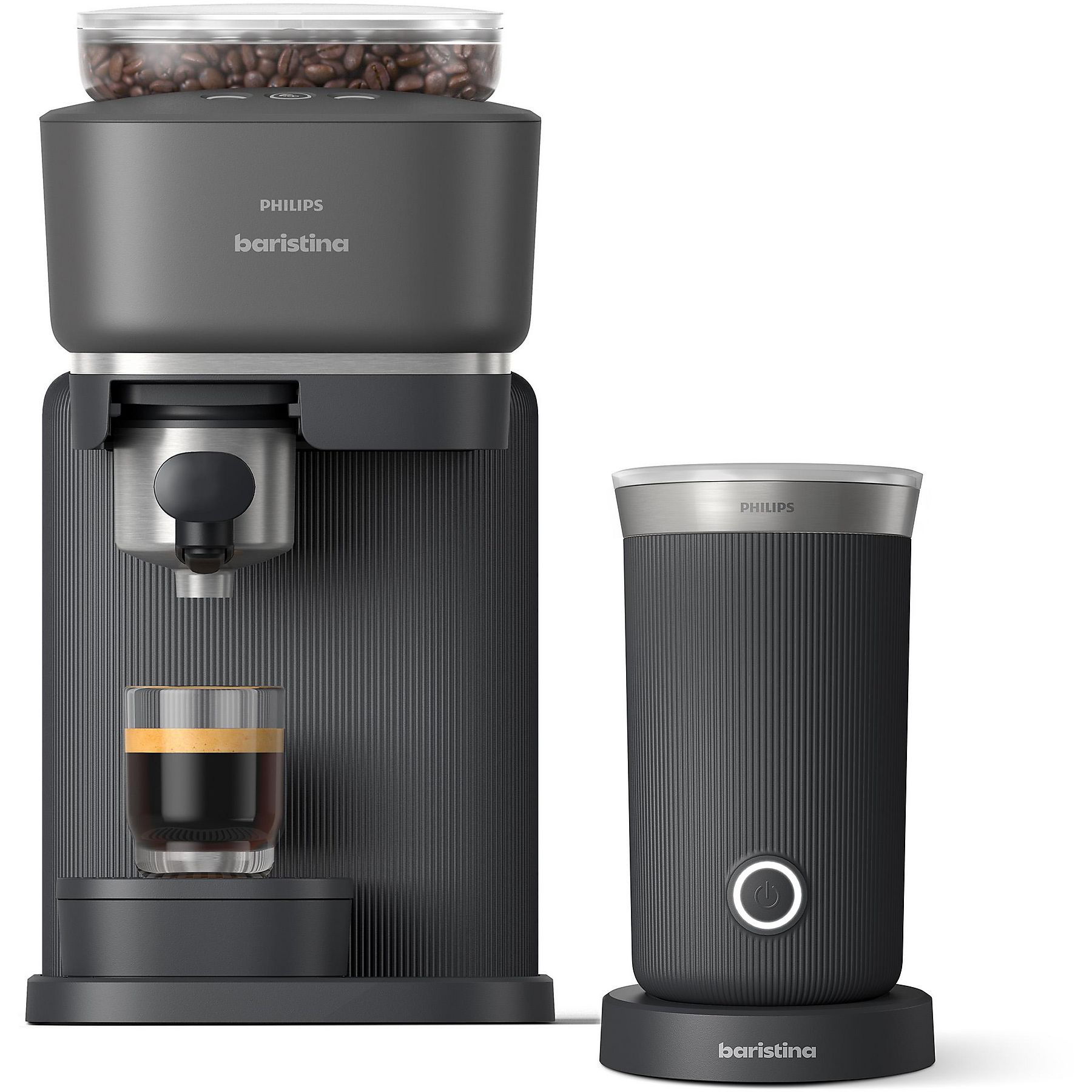 PHILIPS BAR303/60 Baristina + Milchaufschäumer BAR311/60 Espressomaschine Schwarzgrau