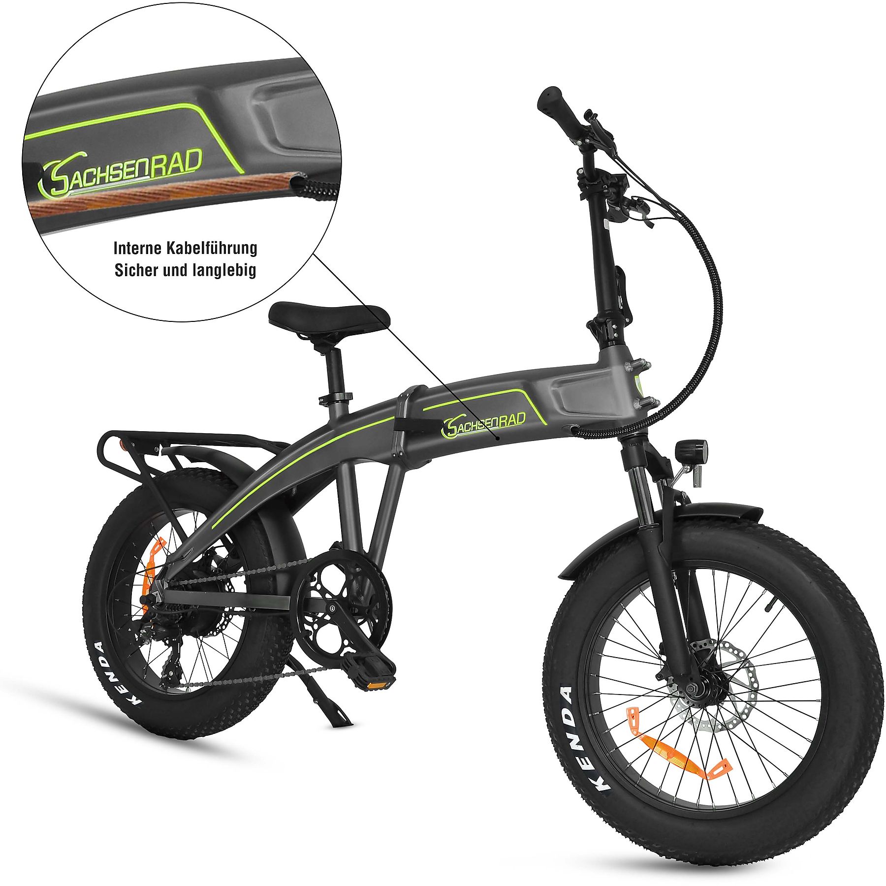 Sachsenrad E-Faltbike F6 Safari 20 "Fatbike Stvzo, 85nm Bafang Motor, interner Kabelelhrung E-Bike Grau
