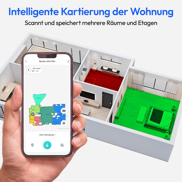 Medion® Saugroboter »mit Wischfunktion und Absaugsatation X42 SW+, 240min Laufzeit«, 8.000 Pa Saugleistung, Teppicherkennung, Lasernavigation