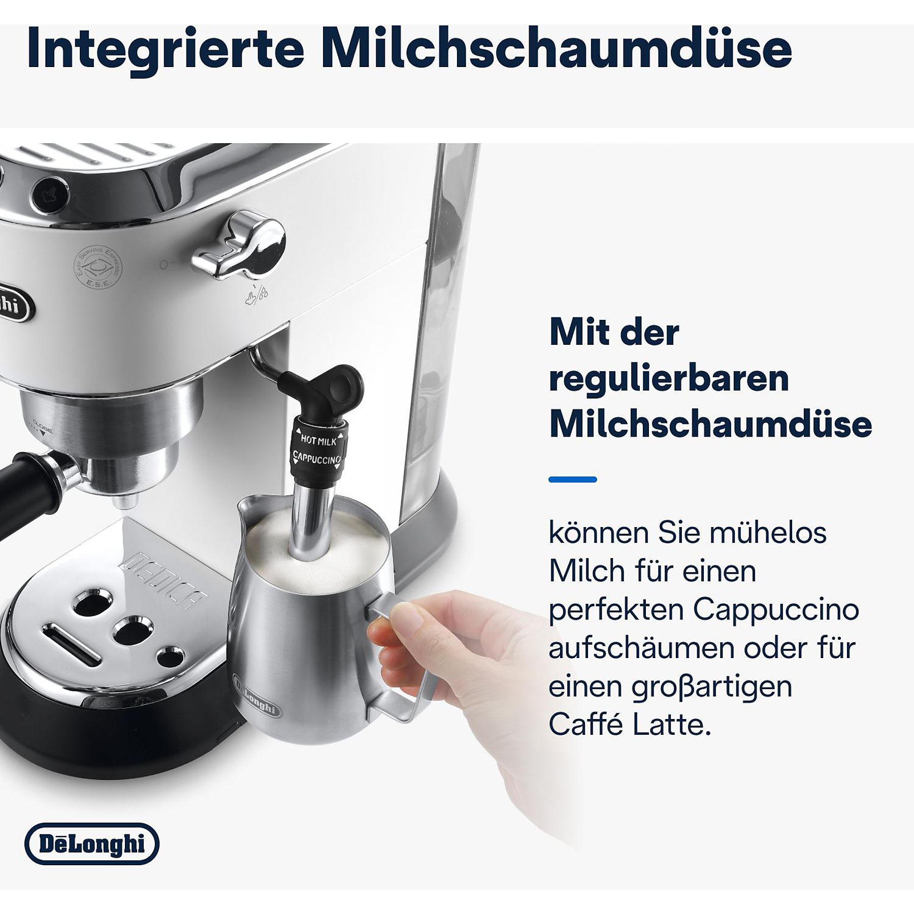 DELONGHI Dedica Style EC685.W - Professionelle Milchaufschäumung und schmales Design, Siebträger Espressomaschine Weiß Matt