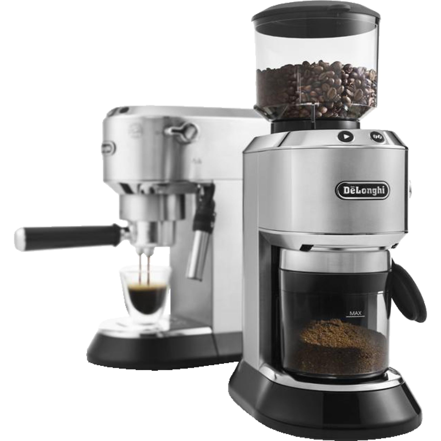 DELONGHI Dedica Style ECKG 6821.M - Barista Bundle aus Espresso Siebträger und Kaffeemühle 18 Mahlgrade, Espressomaschine Silber