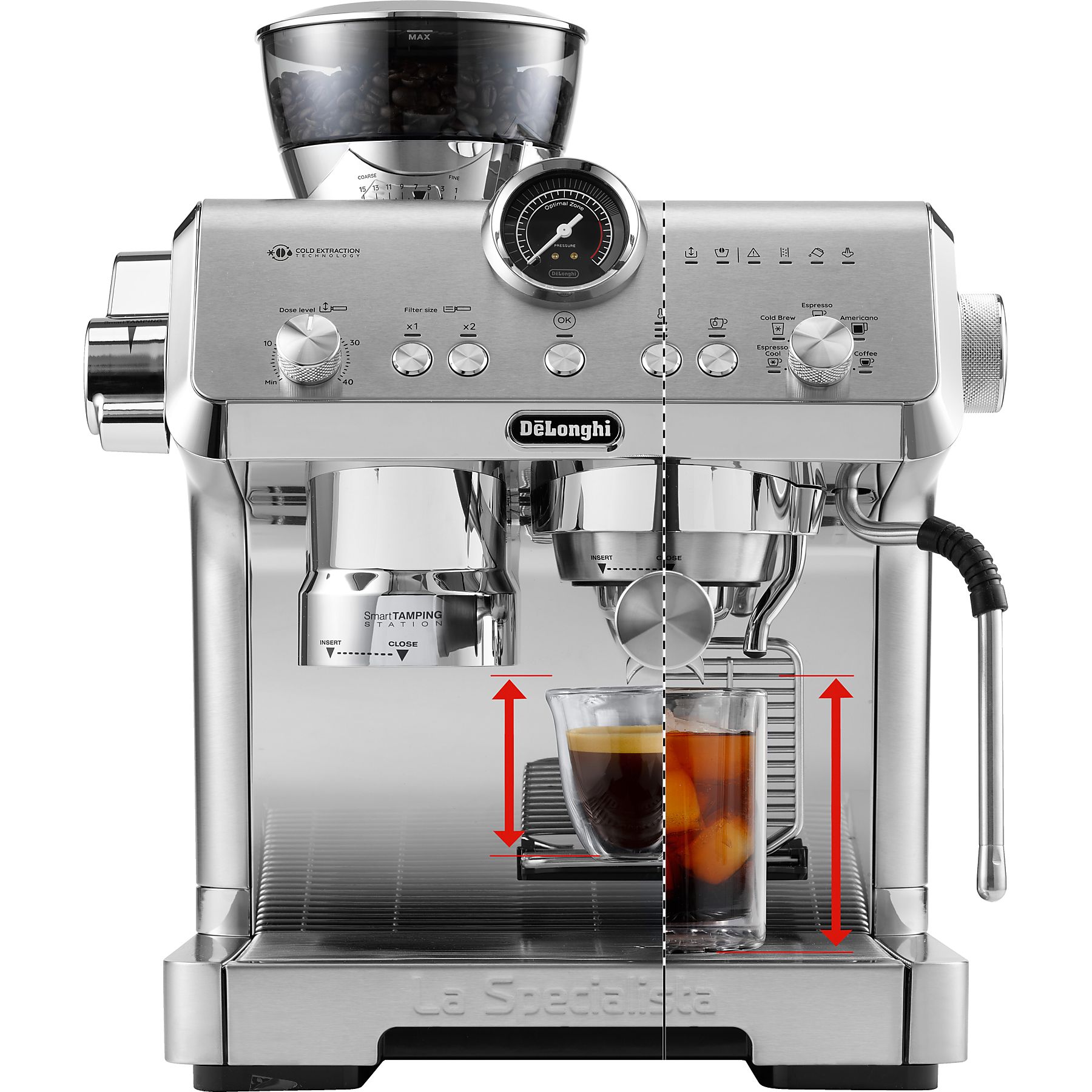 DELONGHI La Specialista Opera Cold Brew EC9555.M - 15 Mahlgrade und Smart-Tamping-Station, Siebträger Espressomaschine Metall