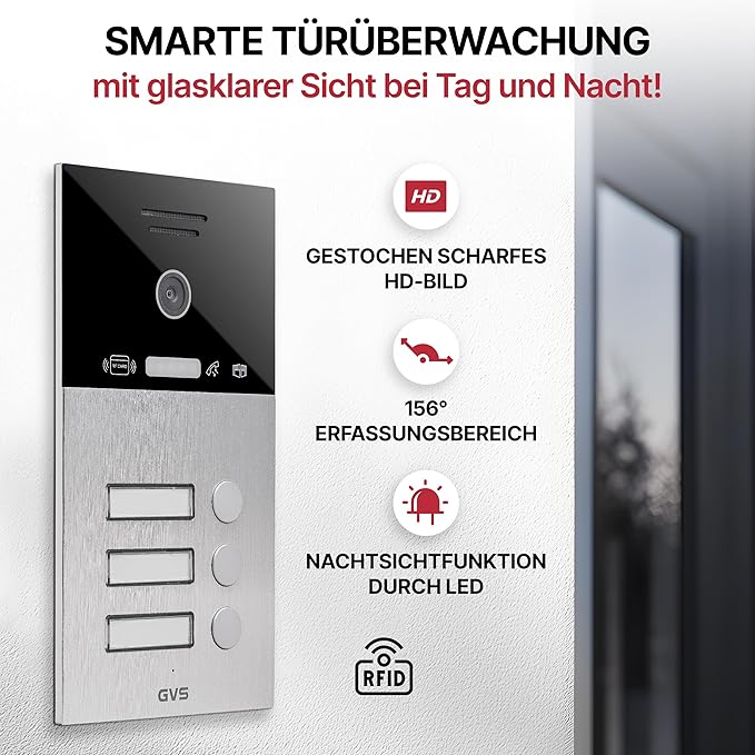 GOLIATH AV-BUS-116 Full HD Video Türsprechanlage 1 Familienhaus Set, 2 x Touchscreen Monitore