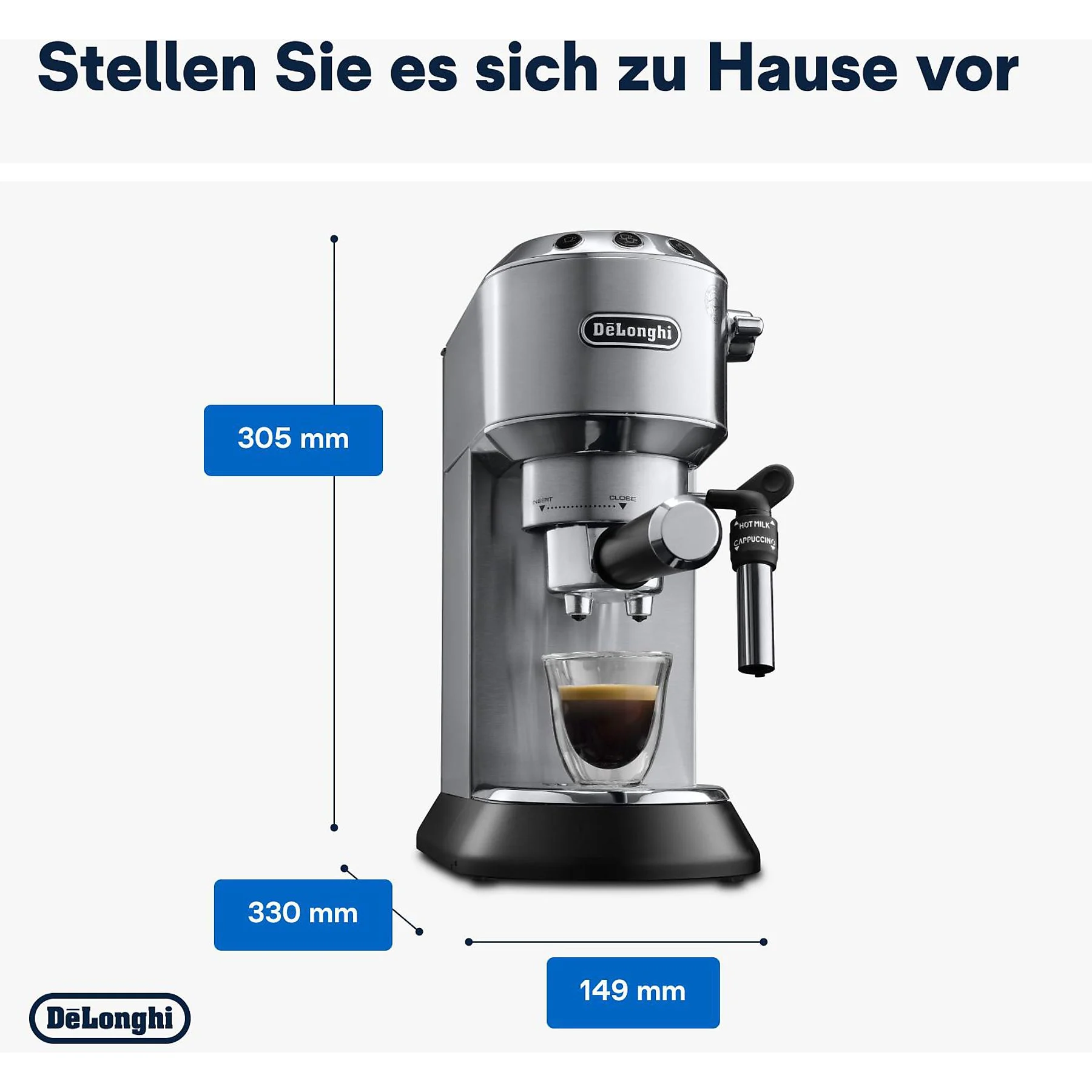 DELONGHI Dedica Style EC685.M - Professionelle Milchaufschäumung und schmales Design, Siebträger Espressomaschine Silber Matt