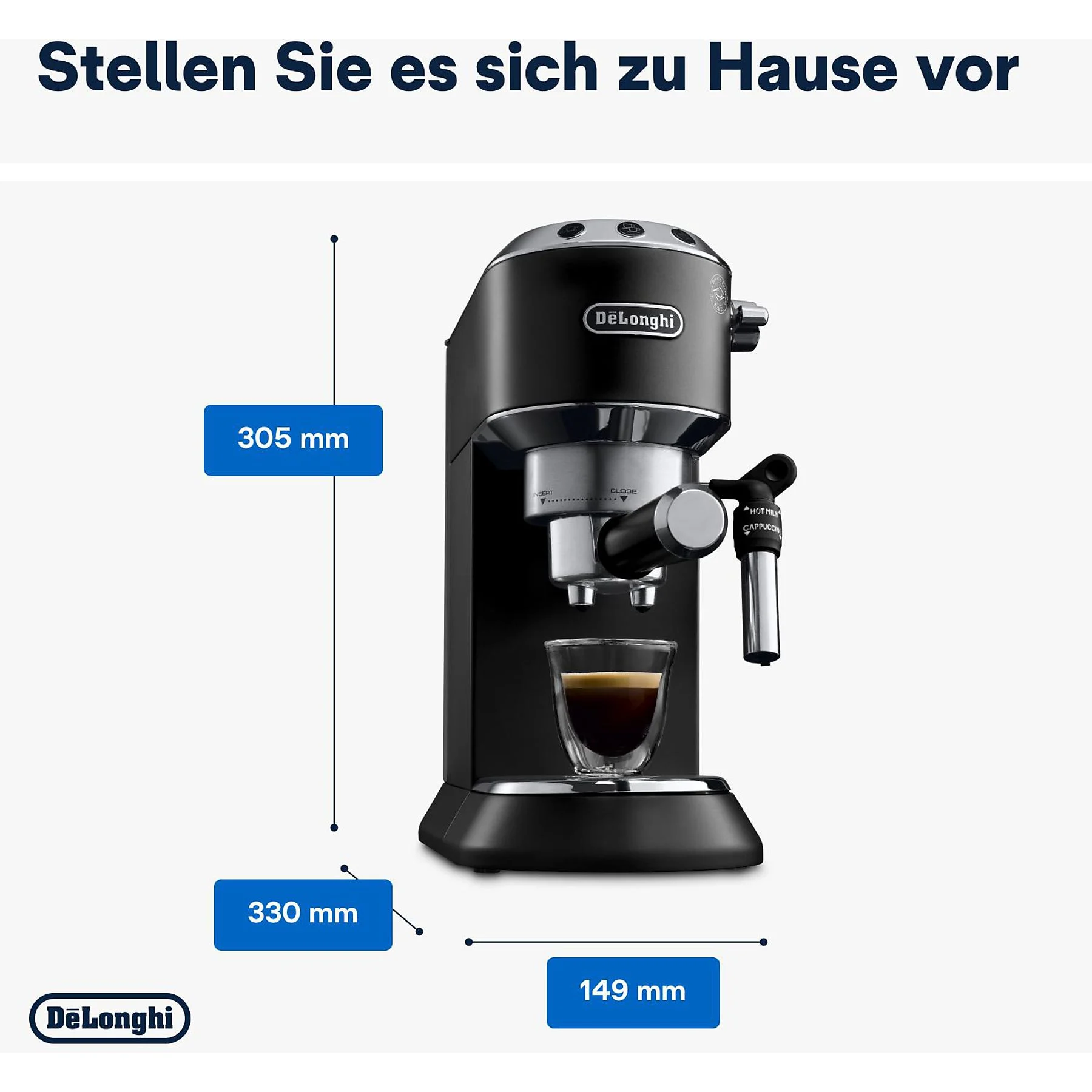 DELONGHI Dedica Style EC685.BK - Professionelle Milchaufschäumung und schmales Design, Siebträger Espressomaschine Schwarz Matt