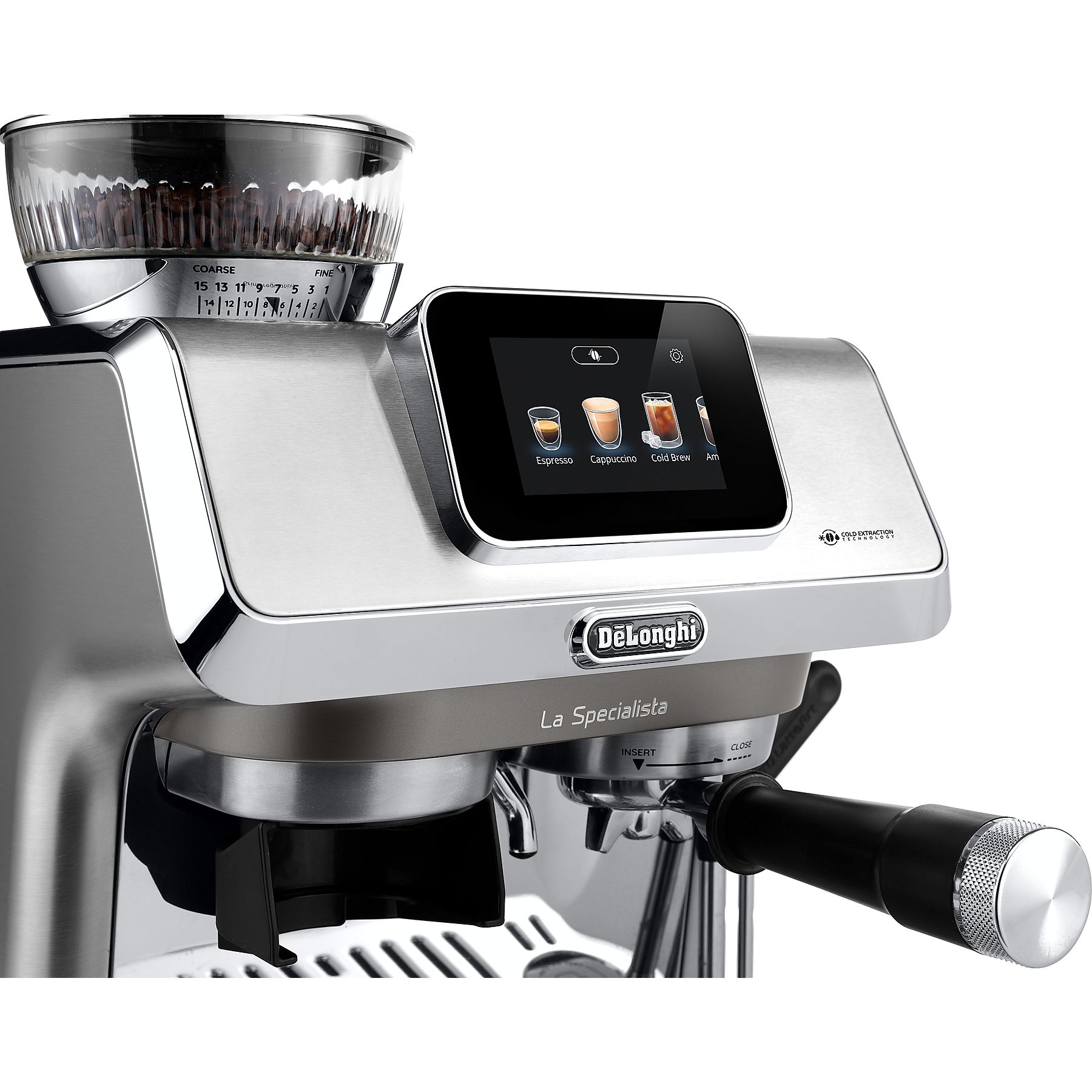 DELONGHI La Specialista Touch EC9455.M - Steuerung per Touchscreen, 8 voreingestellte Kaffee-Rezepte, Cold Brew, Espressomaschine Edelstahl/Schwarz