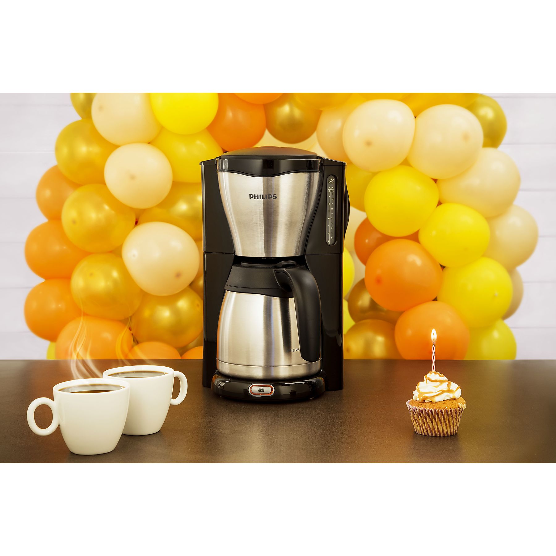 PHILIPS HD7546/20 Café Gaia mit Thermokanne aus Edelstahl, 1,2 Liter, 1000 Watt, Kaffeemaschine Schwarz/Silber