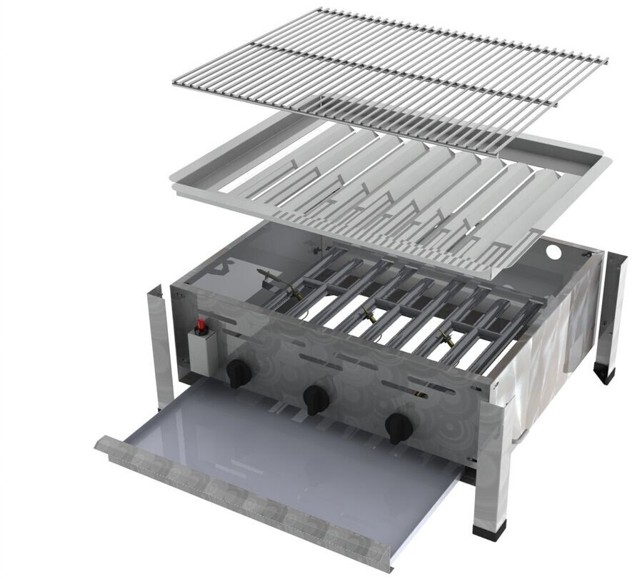 ChattenGlut Professional Gastrobräter 3-flammig Tischgerät 10,8 kW mit Reglerset 650x530x270mm mit Rost (67802799)