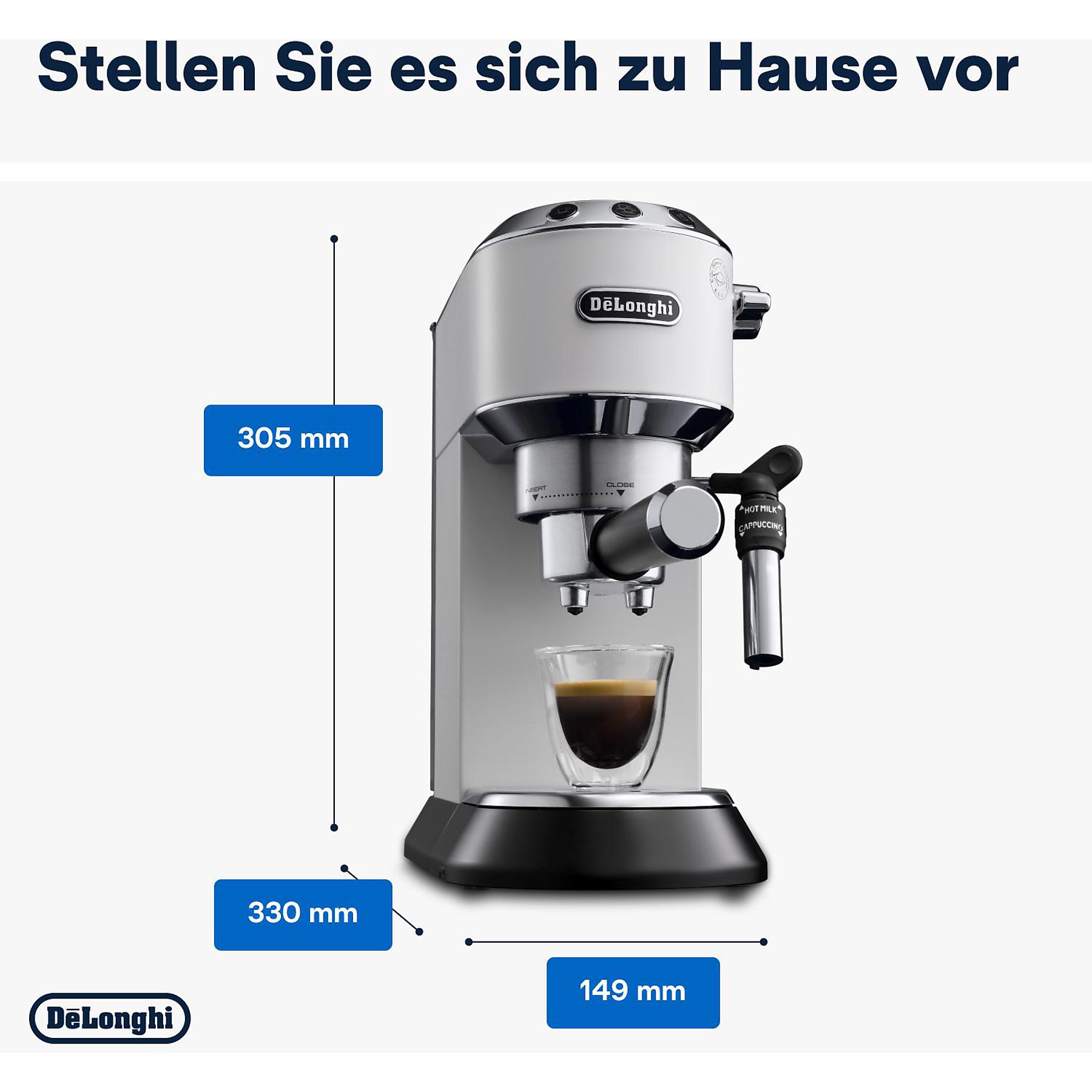 DELONGHI Dedica Style EC685.W - Professionelle Milchaufschäumung und schmales Design, Siebträger Espressomaschine Weiß Matt