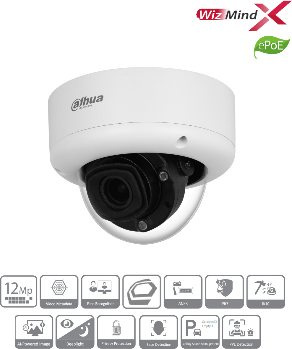 Dahua IPC-HDBW71242E1P-Z-X 12MP IR Dome WizMind X maximalle Intelligenz