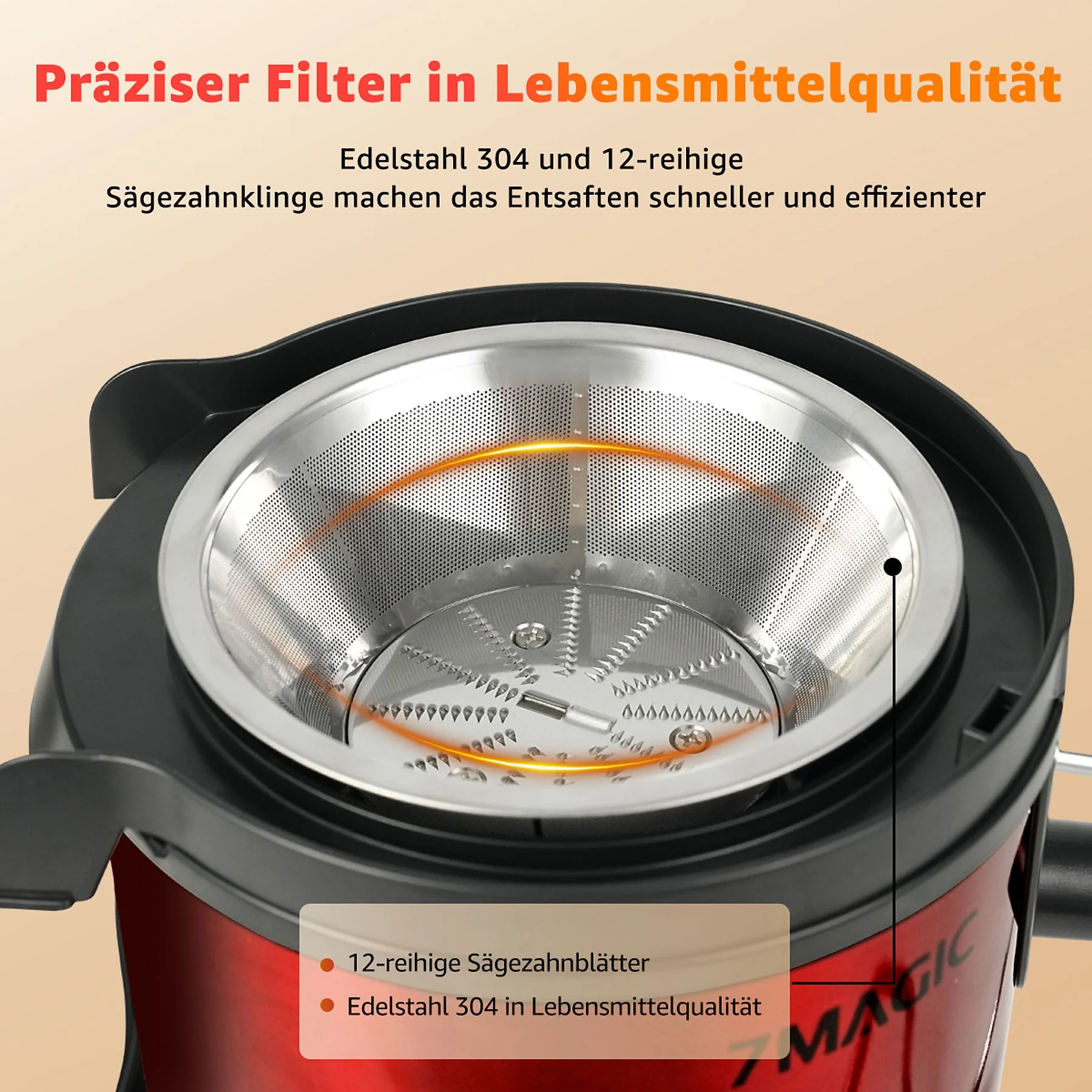 7MAGIC LH618 Entsafter elektrische Saftpresse Edelstahl 1000ML Presse Obstpresse DHL Entsafter, Rot