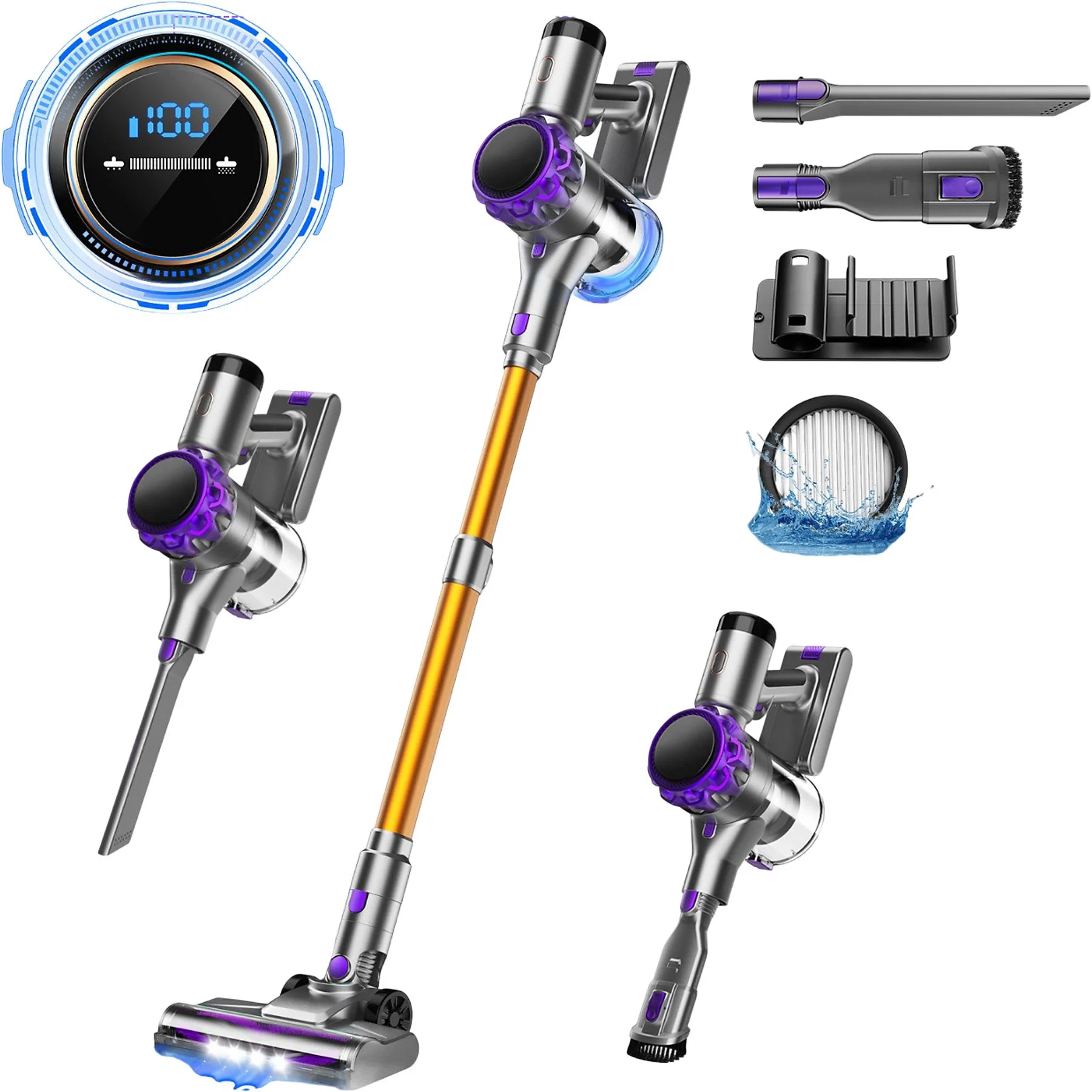 INSE S3 Akkubetrieb Stielsauger, maximale Leistung: 300 Watt, Lila)