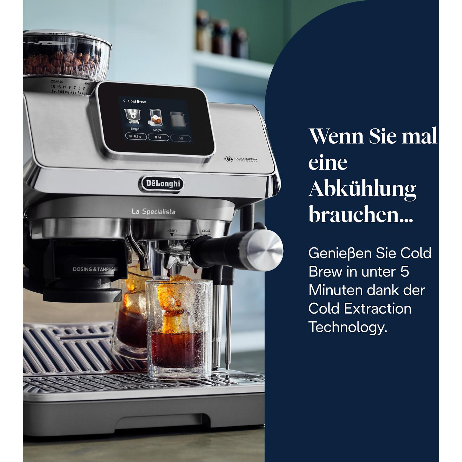 DELONGHI La Specialista Touch EC9455.M - Steuerung per Touchscreen, 8 voreingestellte Kaffee-Rezepte, Cold Brew, Espressomaschine Edelstahl/Schwarz