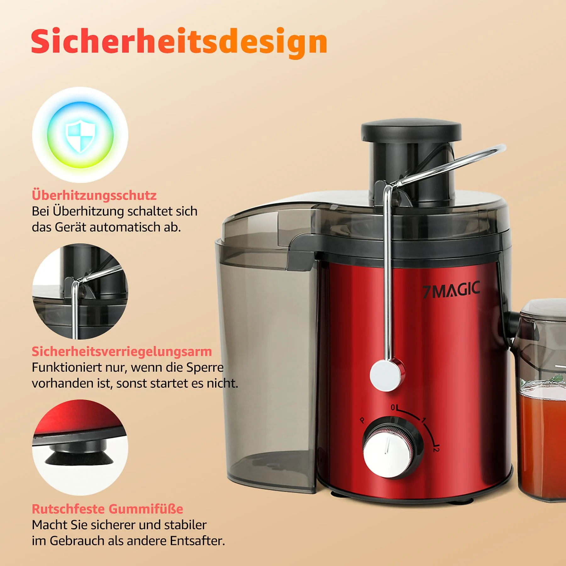 7MAGIC LH618 Entsafter elektrische Saftpresse Edelstahl 1000ML Presse Obstpresse DHL Entsafter, Rot