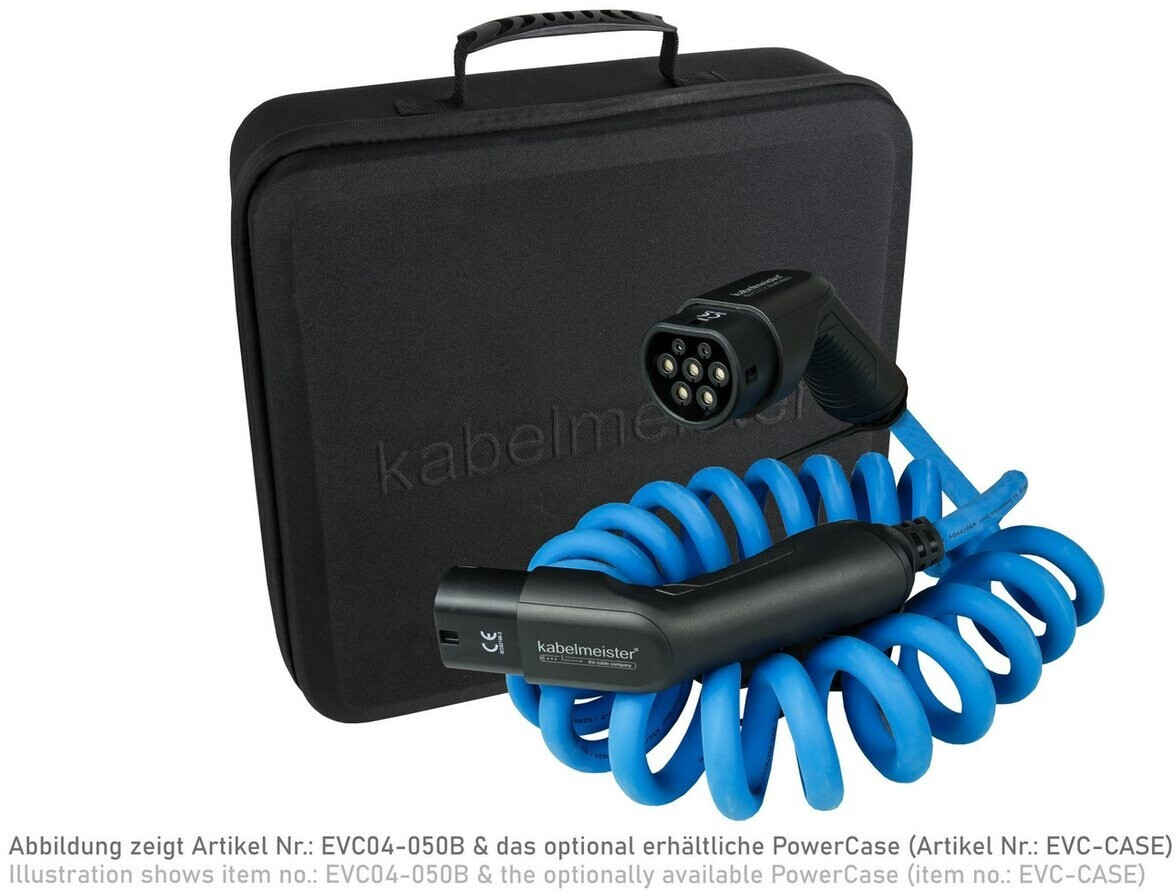 xKabelmeister E-Auto-Ladekabel Mode 3 Typ 2 Stecker an Buchse 3-phasig 16 A 11 kW Spiralkabel blau 5m (EVC02-050B)