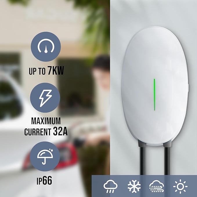 Teskee EV-Ladegerät Typ 2 Wallbox Home Smart EV-Autoladestation Max. 11 kW 16 A 6 Meter 3-phasig