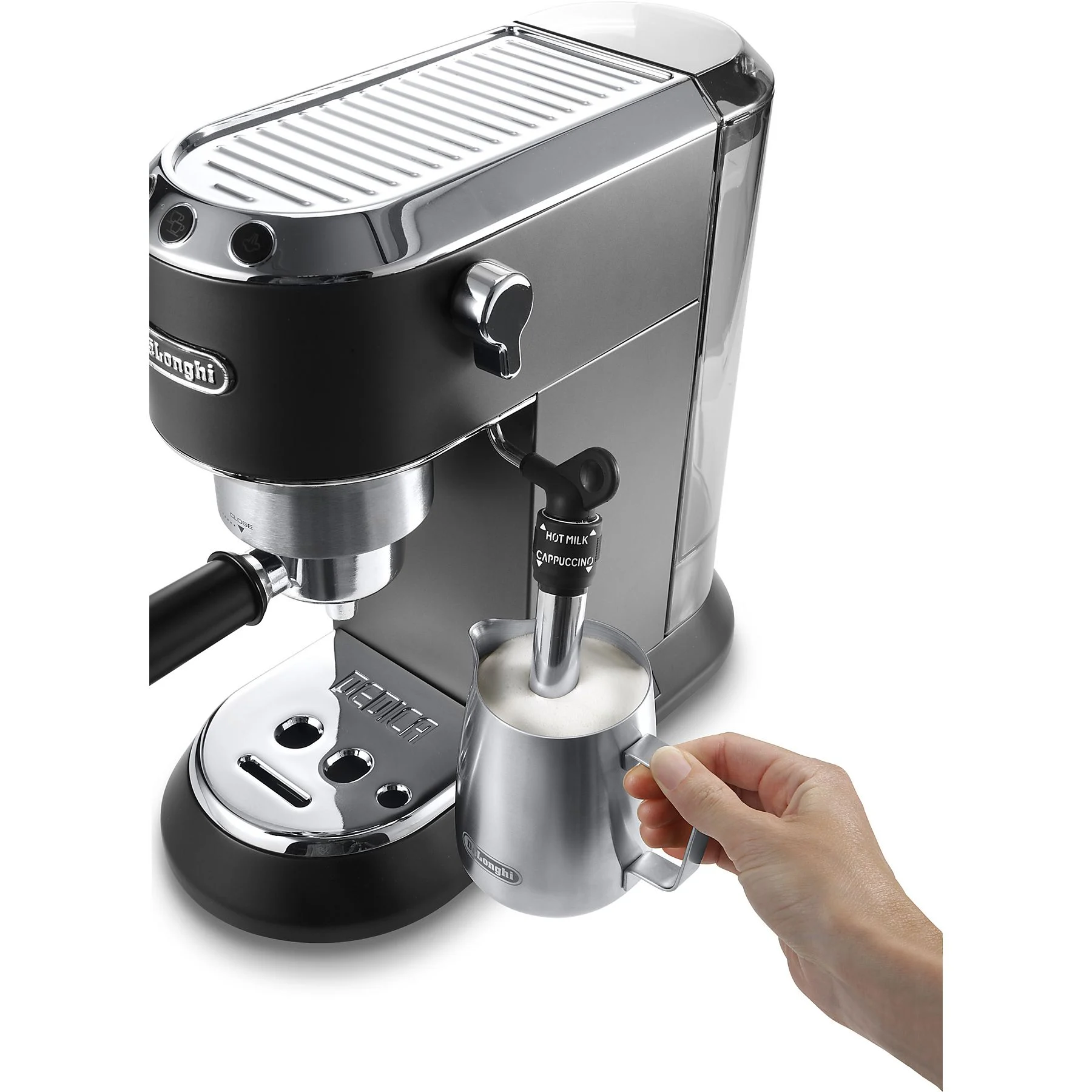 DELONGHI Dedica Style EC685.BK - Professionelle Milchaufschäumung und schmales Design, Siebträger Espressomaschine Schwarz Matt