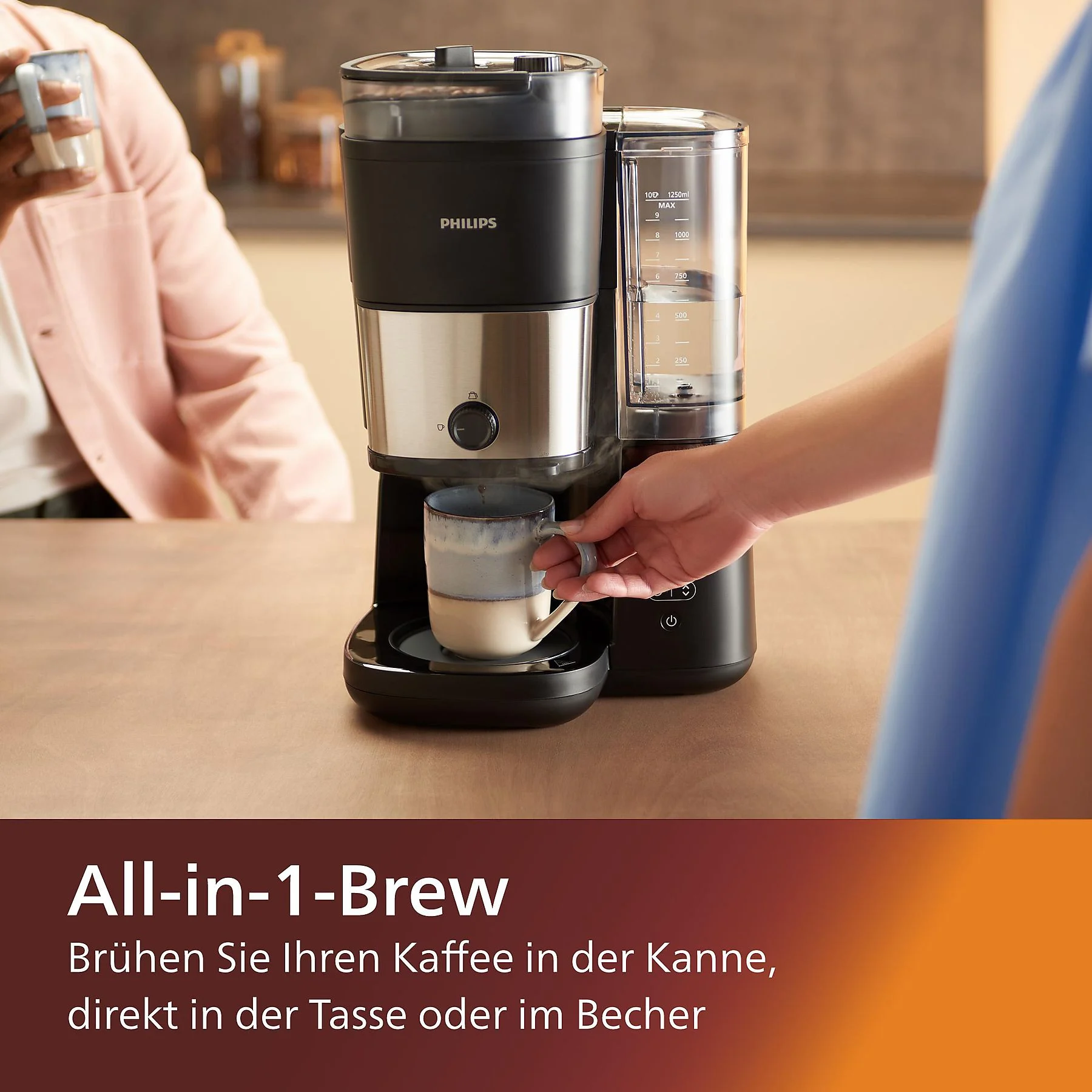 PHILIPS HD7900/50 All-in-1 Brew, mit Mahlwerk, Smart Dosierung und Duo-Kaffeebohnenbehälter, inkl. Permanentfilter und Dosierlöffel Kaffeemaschine Schwarz/Silber