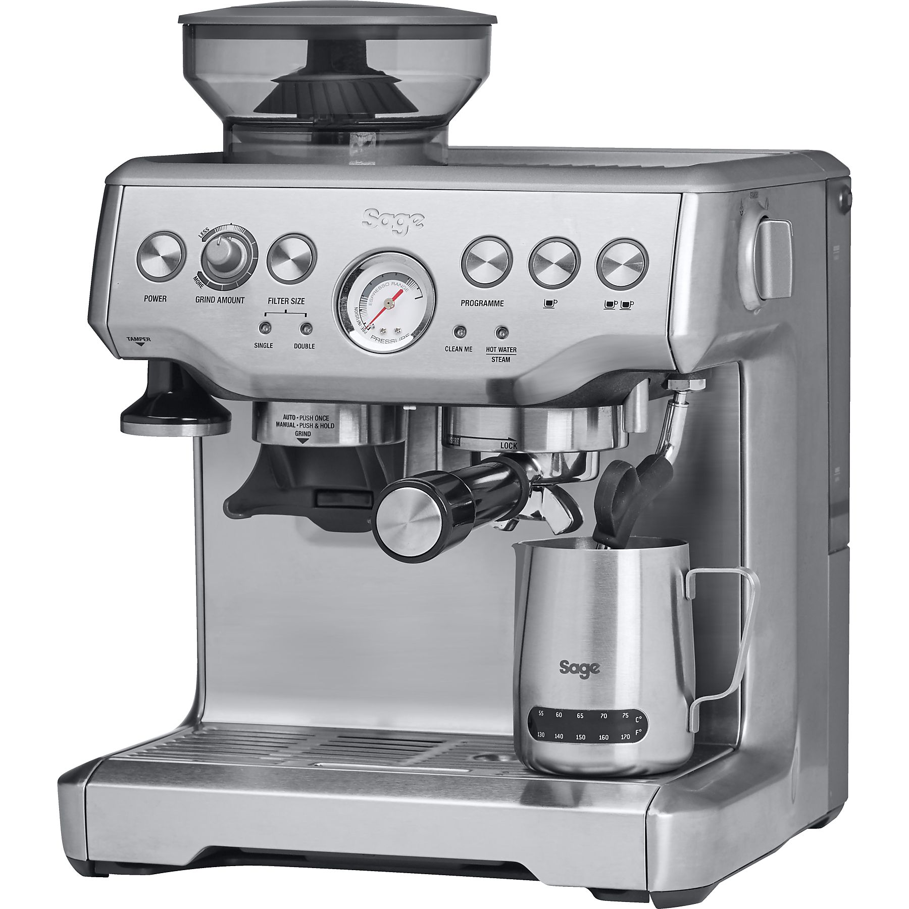 SAGE SES875BSS2EEU1A the Barista Express Espressomaschine Silber