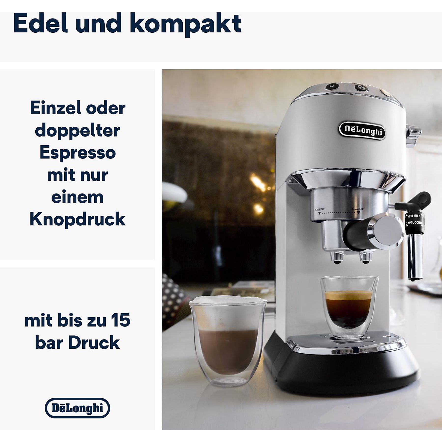 DELONGHI Dedica Style EC685.W - Professionelle Milchaufschäumung und schmales Design, Siebträger Espressomaschine Weiß Matt