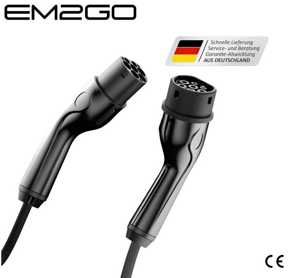 EM2GO Typ 2 EV-Verbindungskabel 16A 11kW 5m Ladekabel für Elektrofahrzeuge