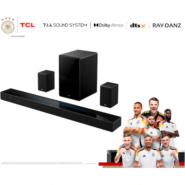 TCL Soundbar »Q85HE 7.1.4 Dolby Atmos und Ray Danz«, AI Sonic, 820 Watt, Airplay, HDMI, Bluetooth, Wandhalterung, Subwoofer