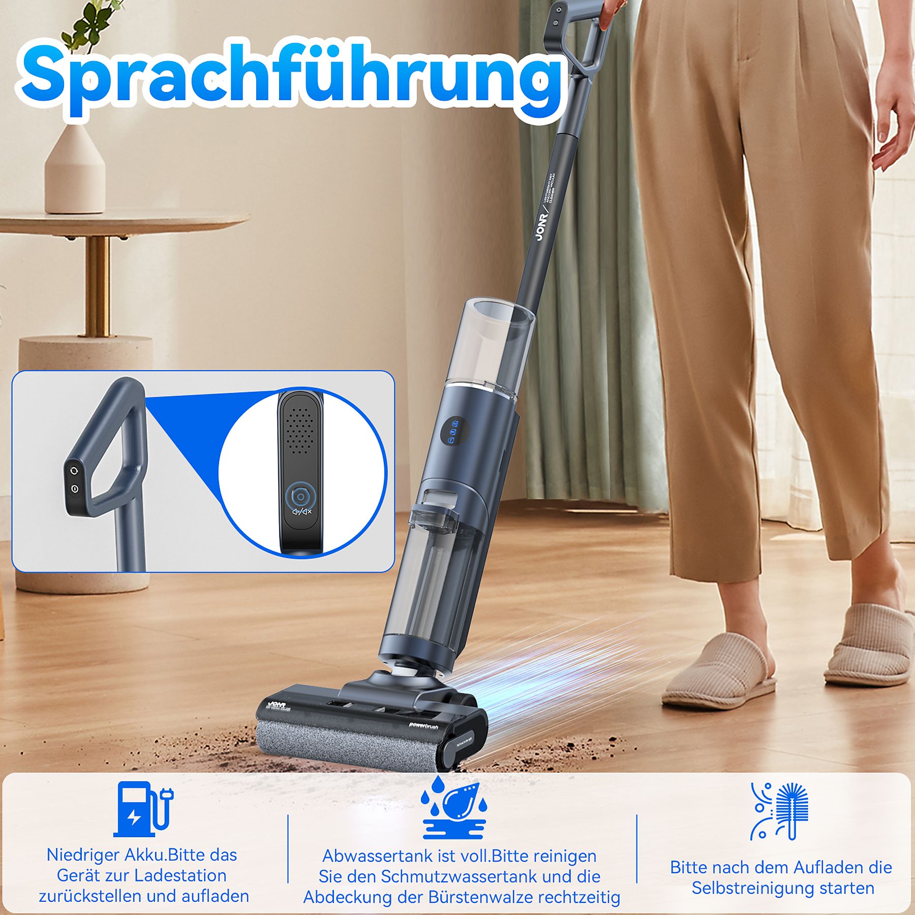 JONR ED12 Pro Nass Trockensauger,Kantenreinigung,9kPa Nass Trockensauger, Blau