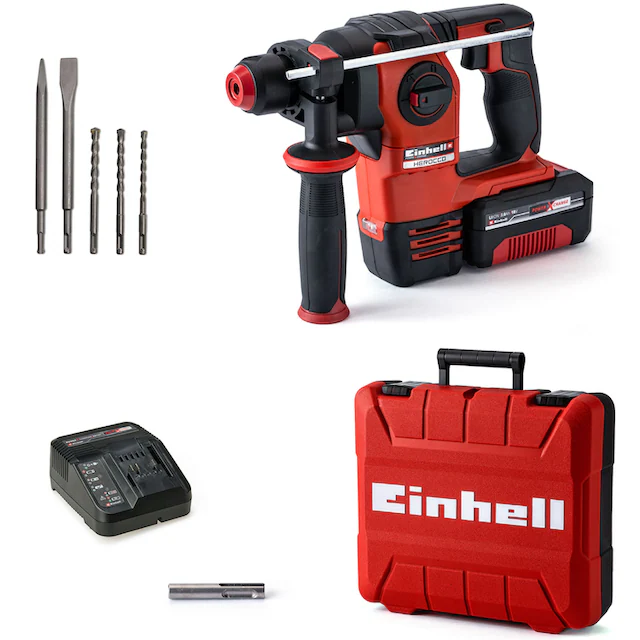 Einhell Akku-Bohrhammer »HEROCCO Kit +5«, Inkl. Akku 18V/3Ah, Ladegerät, Bit- Adapter, Bohrer, Meißel und Koffer