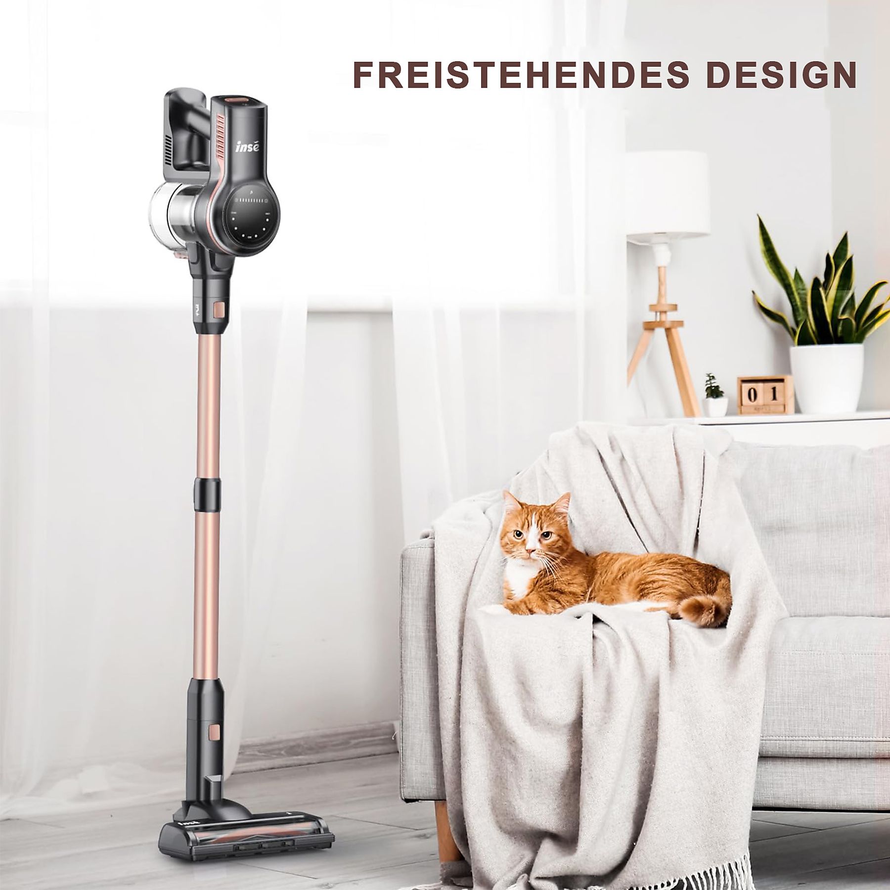 INSE N5-ROSE， Laufzeit bis zu 55 Min., Stielsauger, Akkubetrieb, Akku-Stielstaubsauger, maximale Leistung: 260 Watt, GOLD)